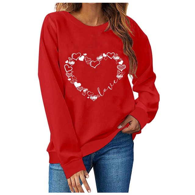 TIMIFIS Chandails en Molleton de la Saint-Valentin pour Femmes Chandail Cœur Mode Manches Longues Col Rond - Printemps/été