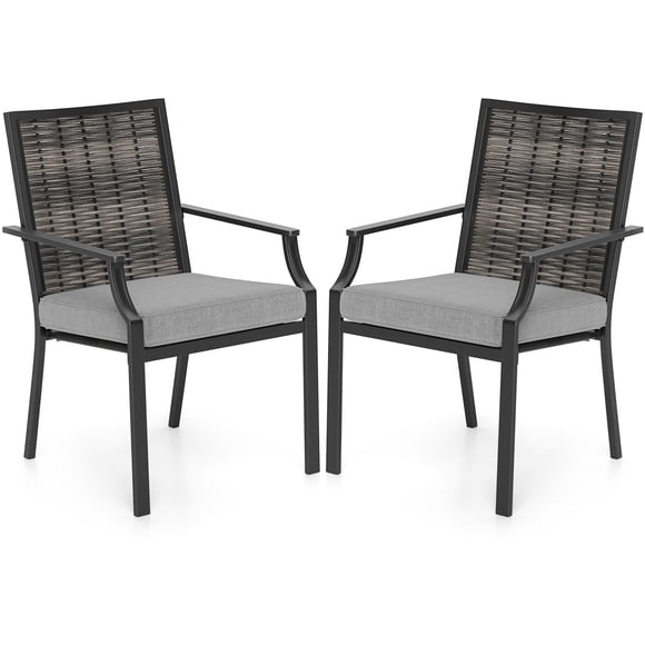 Costway Patio Wicker Chairs Set of 2 Stackable Rattan Armchairs with Removable Cushions