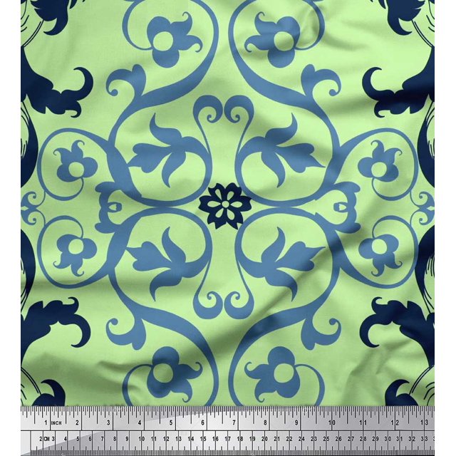 Soimoi Modal Satin Fabric Swirl & Ogee Damask Print Sewing Fabric Yard 42 Inch Wide