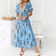thumbnail image 2 of Pompotops Femmes Casual V-Cou Épissage Manches Courtes Impression Robes Cheville, 2 of 9