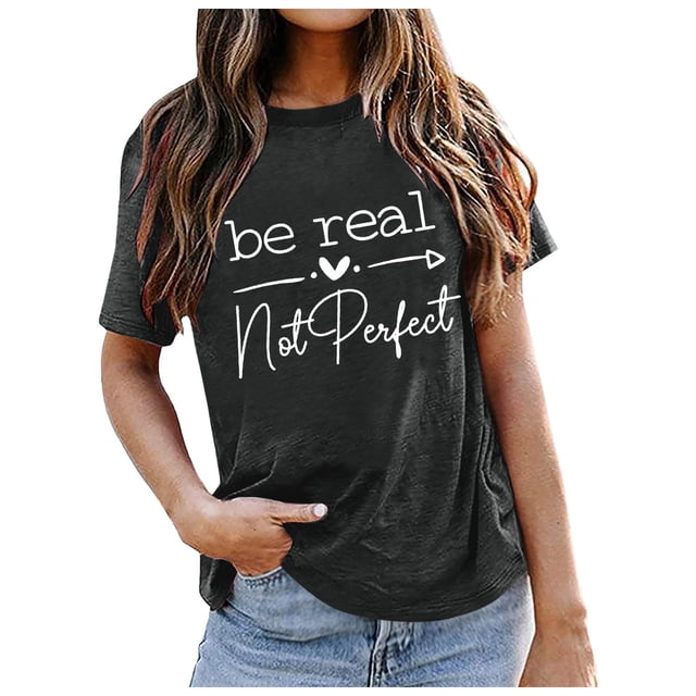 WEIYLL Womens Tshirt Short Sleeve Letter Print Black Tees Sizes XXL