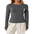thumbnail image 3 of Femmes Manches Longues T-Shirt Col Rond Mince Crop Top Causal Solide Y2k Pull-Over Top, 3 of 6