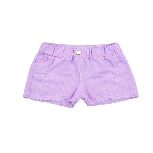 Baby Girls Casual Denim Shorts Solid Color High Waist Button Ripped Jeans with Side Pockets Purple 2-3 Years