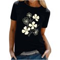 thumbnail image 1 of KIHOUT Nouveau Haut de Mode d'Été pour Femmes 2025, T-Shirt à Manches Courtes à Col Rond Décontracté à Imprimé Floral Noir P, 1 of 5