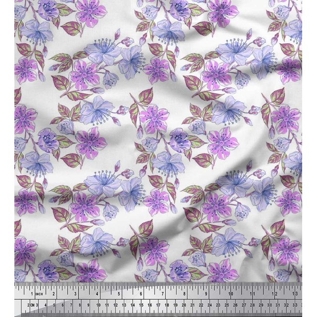 Soimoi Modal Satin Fabric Leaves & Buttercup Floral Fabric Prints By Yard 42 Inch Wide