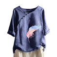 thumbnail image 1 of CHUANK Hauts pour Femmes en Liquidation à Moins de 10 $ Hauts pour Femmes Décontractés Printemps Été Manches Longues en Coton et Lin Imprimé Graphique Pissenlit Col Ras du Cou Blouses Vintage Hauts Grande Taille, 1 of 6