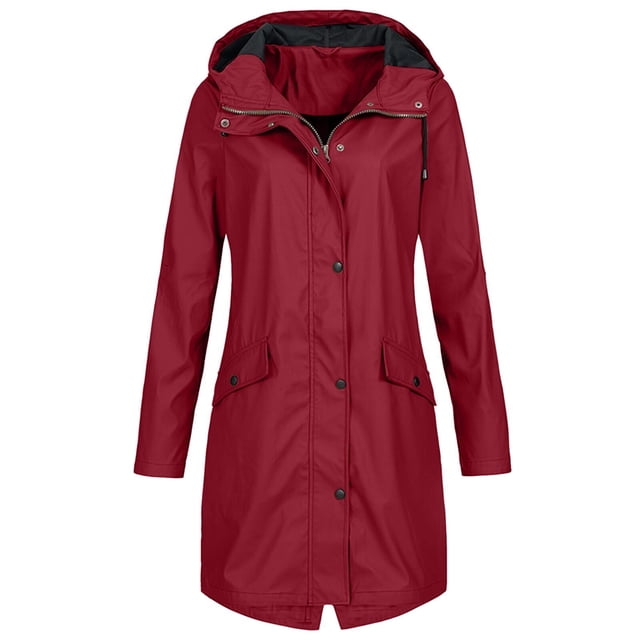 Birdeem Womens Solid Color Rain Jacket Outdoor Hooded Waterproof Windproof Long Coat