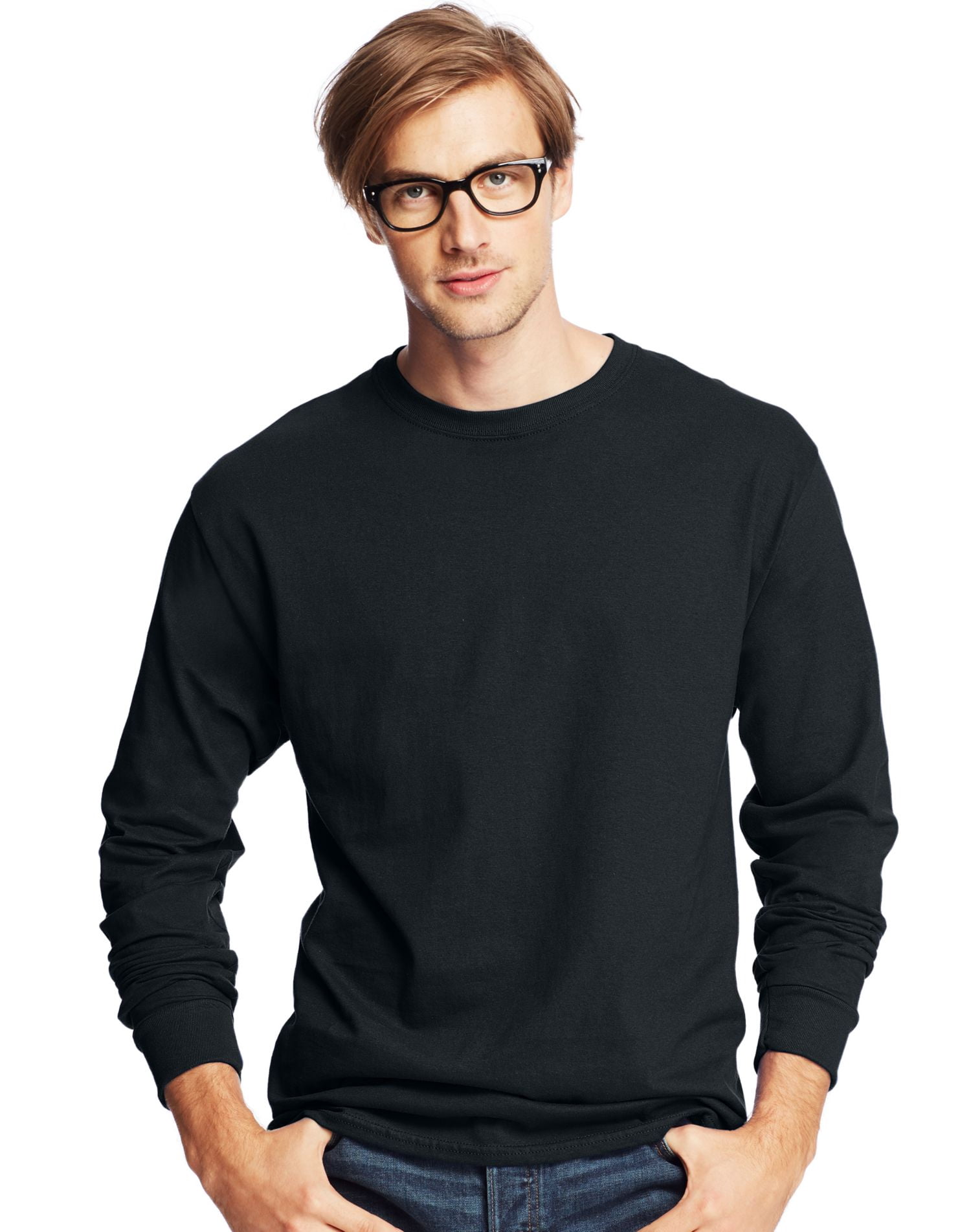 Hanes T-Shirts à Manches Longues à Col Ras du Cou ComfortSoft pour Hommes, Lot de 4, m, Noir