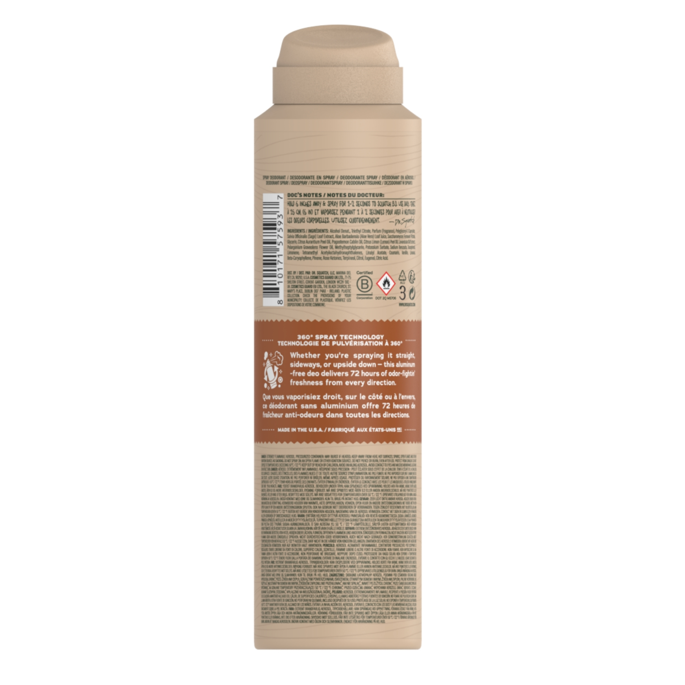 DR. SQUATCH Men's Deodorant Spray - Natural Wood Barrel Bourbon - 4oz