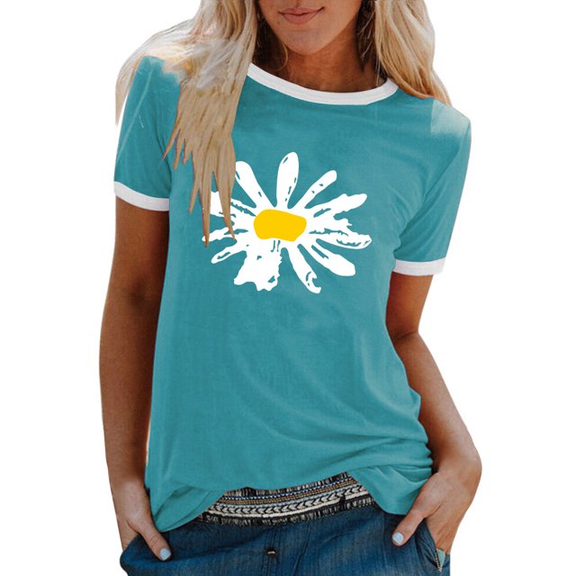 Pompotops Mode Femmes T-Shirt Imprimé Col Rond Manches Courtes Tee Décontracté Blouse