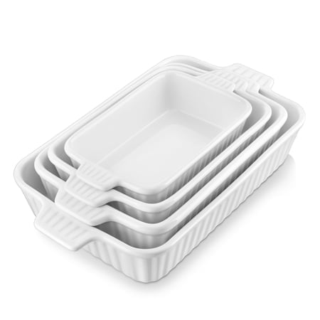 MALACASA Casserole Dishes for Oven, Porcelain Baking Dishes, Ceramic Bakeware Sets of 4, Rectangular Lasagna Pans Deep with Handl