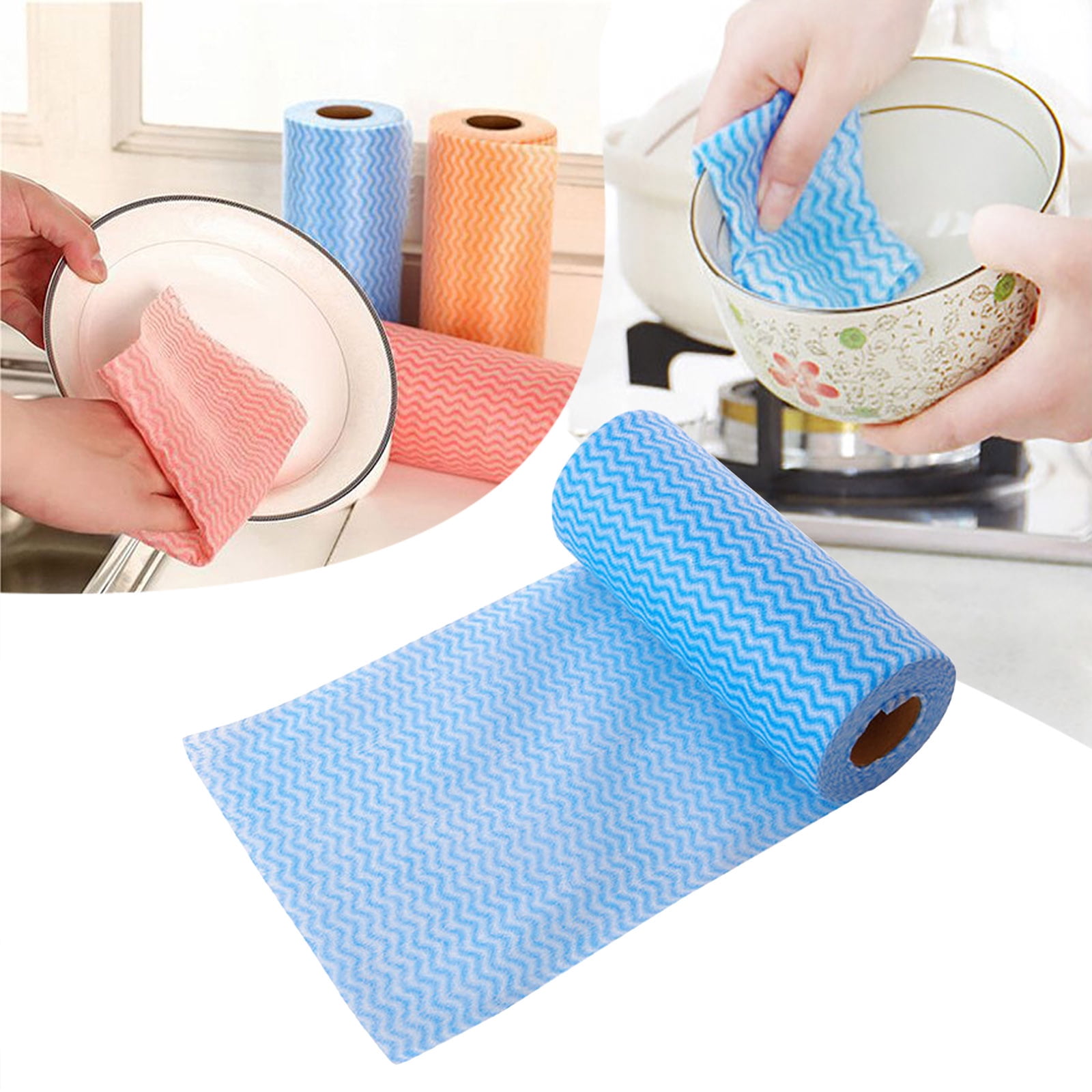 Riforla Lazy Rag Non Woven Disposable Housework Cleaning Kitchen Absorbs Water and Does Not Lose Hair Household Dry and Wet Dual Use Dish Cloth Wipes Blue One Size