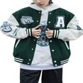 thumbnail image 1 of Men Women Embroidery Baseball Jackets Long Sleeves Oversized Button Down Varsity Bomber Jacket, 1 of 6