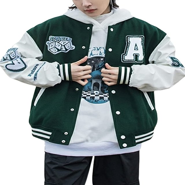 Men Women Embroidery Baseball Jackets Long Sleeves Oversized Button Down Varsity Bomber Jacket