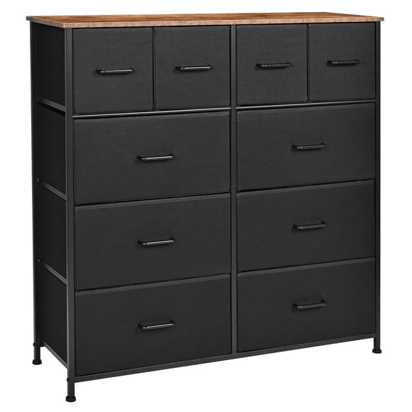 SortWise 10 Drawer Dresser for Bedroom, Tall Dresser with Wooden Top & Metal Frame, TV Stand Furniture Storage Tower Chest of Drawers, Black
