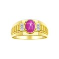 thumbnail image 1 of RYLOS Men's Rings 14K Yellow Gold Ring Classic Designer Style 8X6MM Oval Gemstone & Diamond Ring Star Ruby July Birthstone Rings For Men Size 10, 1 of 7