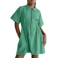 thumbnail image 1 of hotojiny Robes pour Femmes Été Légères à Fermeture Éclair à Col Tunique d'Entraînement Mini-Robe Unie Fluide Évasée Robes T-Shirt, 1 of 6