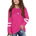thumbnail image 1 of PMVFHDE Liquidation Chemises Filles Décontractées Manches Longues Col Rond Chandails en Molleton Rayés Amples Pull Tops Rose Vif, 8-9 Ans, 1 of 4