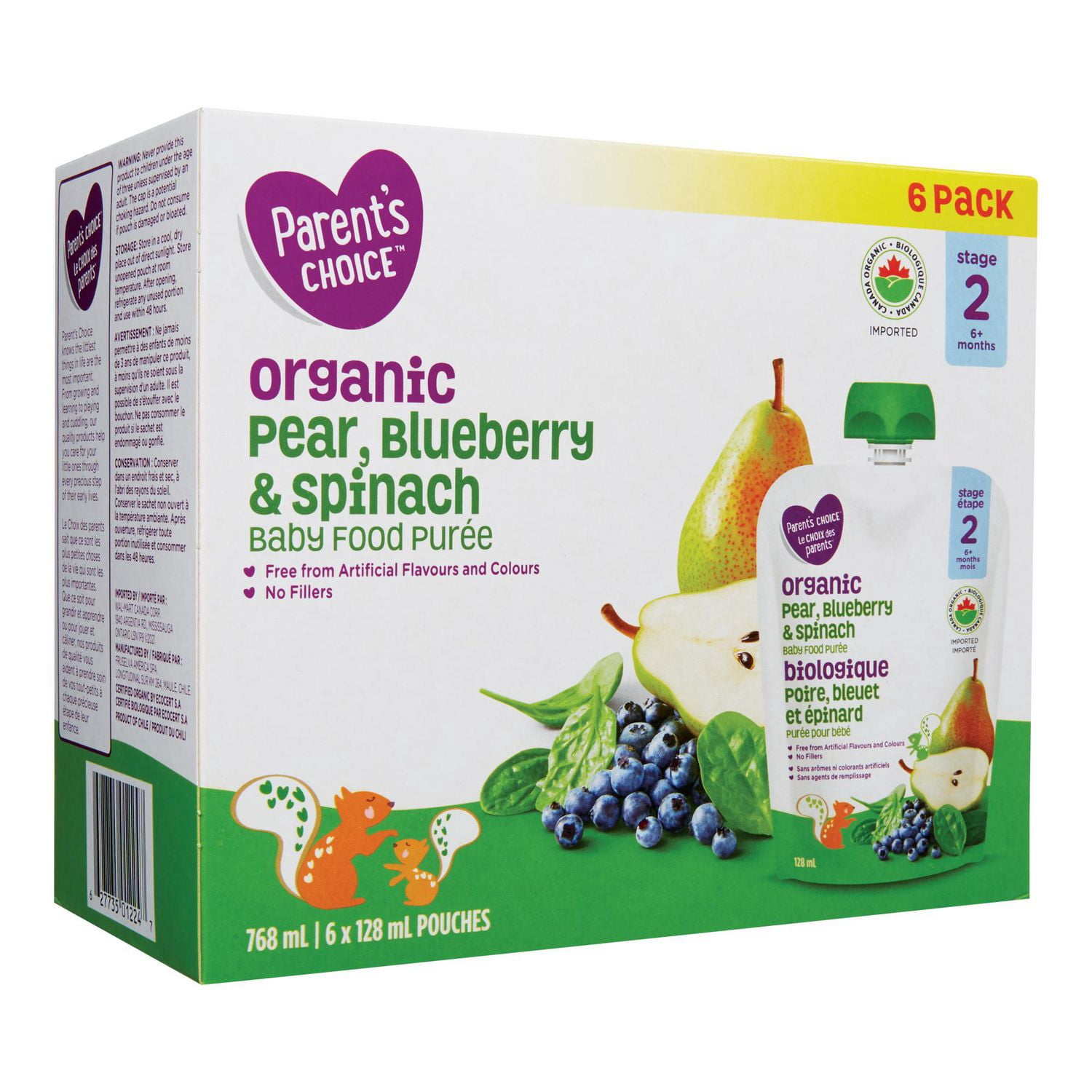 Parent’s Choice Organic Pear, Blueberry & Spinach Baby Food Purée