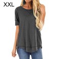 thumbnail image 1 of stanreset Women T-shirt Solid Color Stitching Top Asymmetrical Hem Blouse, Gray, XXL, 1 of 6