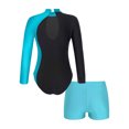 thumbnail image 2 of renvena Girls Gymnastics Leotards and Shorts Set Rhinestone Long Sleeve Ballet Unitard Biketards Blue Green 14, 2 of 5