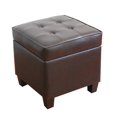 thumbnail image 1 of HomePop Pouf de Rangement Carré Capitonné en Similicuir avec Couvercle à Charnières, Brun, 1 of 5