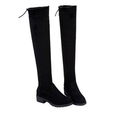 jovati Bottes d'Hiver Mode pour Femme, Couleur Unie, Talon Bas, Tige Haute, Talon Carré, Bottes en Cuir Grande Taille