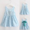 thumbnail image 1 of LEEy-world Robes pour Filles Robe à Bretelles Spaghetti pour Fille Imprimé Floral Sans Manches Été Plage Décontractée Robe d'Été Trapèze Mini Robes, Bleu Clair, 1 of 5