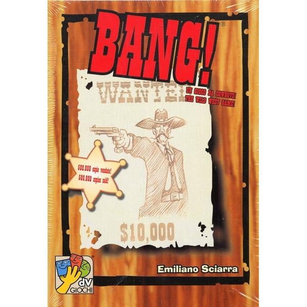 Bang! - The Board Game featuring a Western-themed design with a wanted poster illustration on the box cover. The game is designed for 4-7 players and offers a 30-minute playtime. It includes multicolour cardstock and cardboard components, with roles like Sheriff, Outlaw, Deputy, and Renegade for strategic gameplay. A fun party game with high replay value.