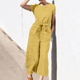 thumbnail image 2 of Yuyuzo Women Cotton Linen Jumpsuits Summer One-Piece Outfits Short Sleeve Wide Leg Long Pants Rompers, 2 of 7