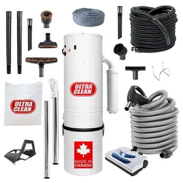 Aspirateur Central Fabriqué au Canada Ultra Clean Unité 7 500 Pi2 Boyau Électrique/tête Motorisée Accessoires, Trousse de Garage et Accessoires (30 Pi)