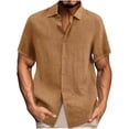 thumbnail image 1 of cfhntfmh Mens Button down Shirts Solid Summer Beach Vacation Tops Cotton Linen Short Sleeve Shirts, 1 of 4