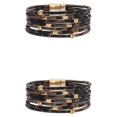 thumbnail image 3 of QualitChoice Bracelet Multi-layers Magnetic Buckle Leather Multi-colored Leopard Print Valentines Day Gifts Bracelets Hand Jewelry Brown 2Set, 3 of 6
