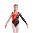 thumbnail image 3 of Moggemol Kids Girls Gymnastic Leotard Long Sleeve Metallic Rhinestone Dance Skating Unitard Bodysuit Red 14, 3 of 7