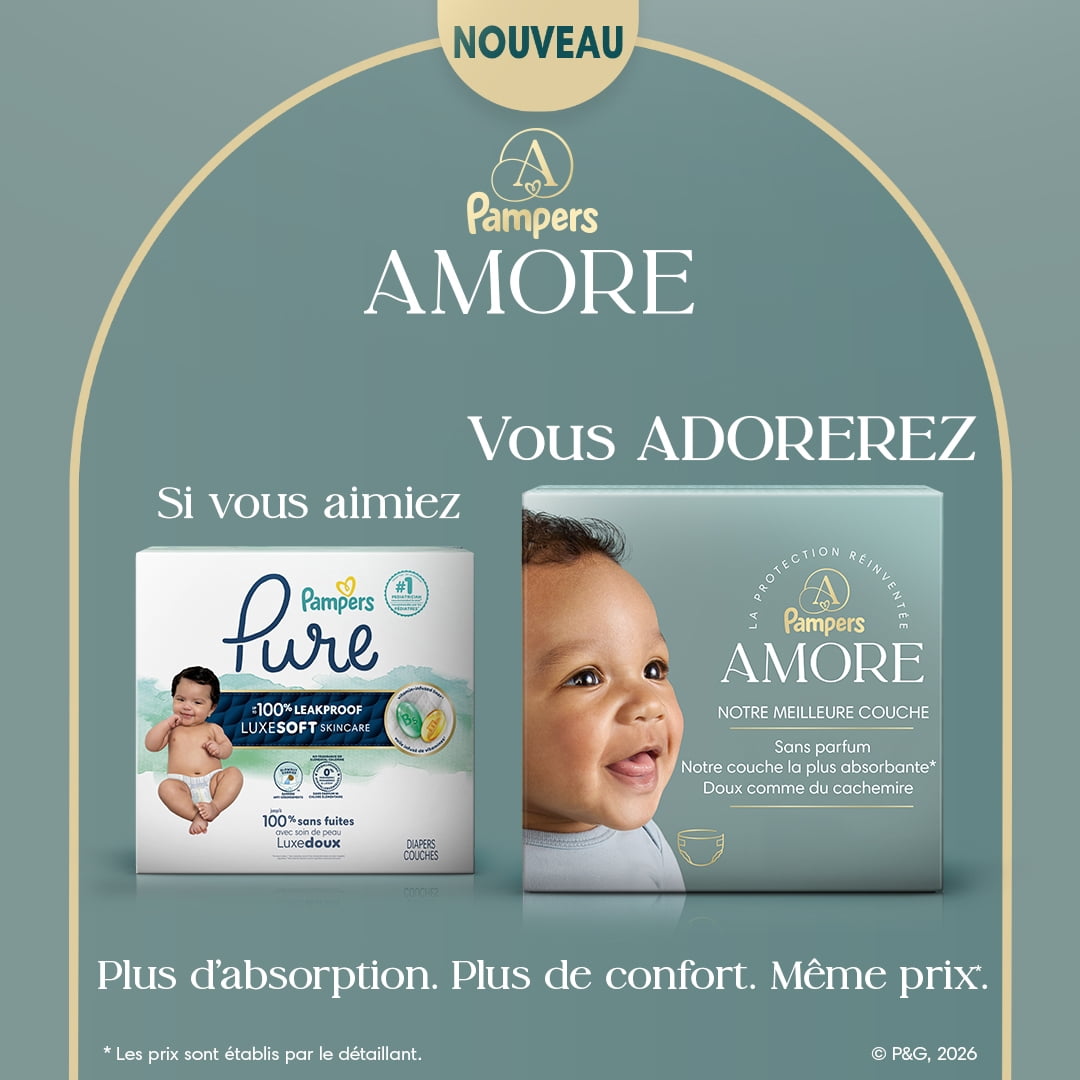 NOUVEAU Pampers AMORE, taille 2 (4,5 à 10 kg [10 à 22 lb]), notre meilleure couche, 186 unités