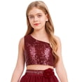 thumbnail image 3 of iixpin Girls Off Shoulder Tops Kids Sparkle Glitter Spaghetti Straps Pageant Crop Tank Top Burgundy 12, 3 of 7