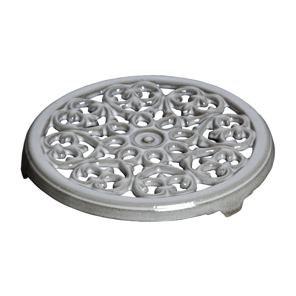 STAUB Serving 23 cm Round Cast Iron Trivet, Lily Decal, Graphite-Grey