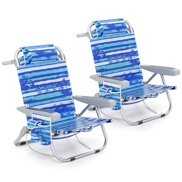 Patiojoy Chaise de Plage Sac à Dos 2 Pcs Pliable à 5 Positions Chaise Longue à Plat Bleu Marine