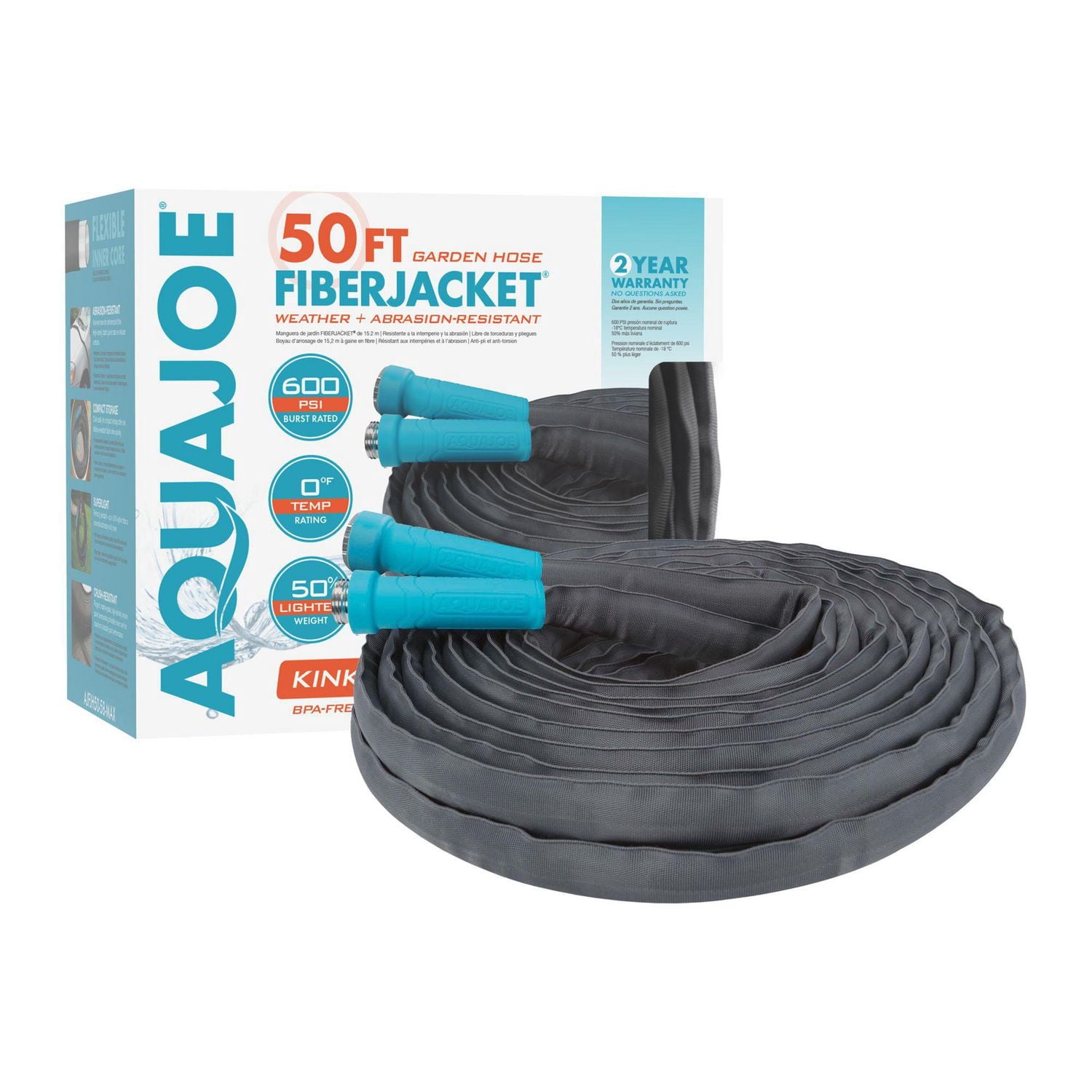 Aqua Joe AJFJH50-58-MAX Superlight Fiberjacket Max Garden Hose, 50-Foot