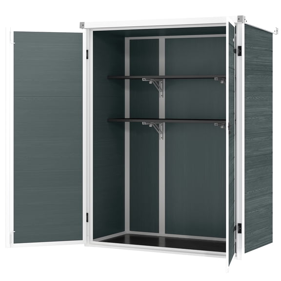 CoSoTower Remise de Rangement Extérieure en Plastique 4,4 Pieds x 2,3 Pieds avec Portes Verrouillables et Tablettes Pliables, Remise de Jardin Effet Bois, Gris
