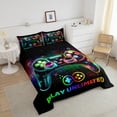 thumbnail image 3 of QUTETN Moderne Noir Bleu Joystick de Jeu Couettes et Duvets Grand Lit, 3 of 6