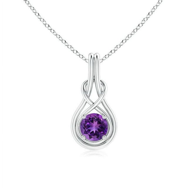 Angara Collier en Améthyste Naturelle - Pendentif Solitaire en Améthyste Ronde Nœud Infini en Platine pour Femmes