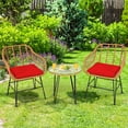 thumbnail image 3 of Gymax Ensemble Bistro de Patio en Rotin 3 Pcs Ensemble de Mobilier de Conversation avec Coussins Rouges, 3 of 10
