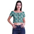 thumbnail image 1 of Moomaya Printed Viscose Crop Top Short Sleeve Zipper Tunic Womens Summer Tops, 1 of 4