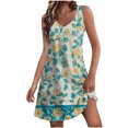 thumbnail image 1 of Ovzne Robes d'Été pour Femmes 2025 Robe pour Femme Robe d'Été Décontractée pour Femmes Mode Imprimée Poche Sans Manches Robe à Col en V Robe de Vacances Imprimée Liquidation, 1 of 5