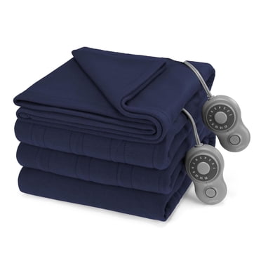 Sunbeam Twin, Full-Queen, King Blanket Fleece, 12 Heat Settings, 12-Hour Auto Shut-Off, Electric Heated Blanket with Controller