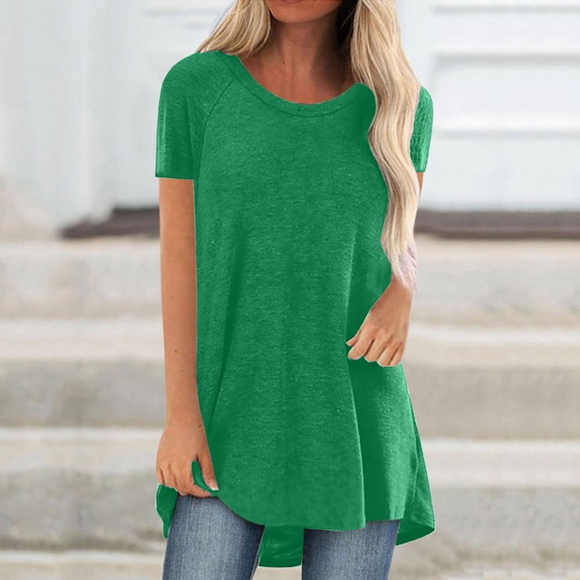 LSLJS T-Shirts pour Femmes T-shirt d'Été Uni à Col Rond Ample à Manches Courtes Hauts T-shirt Blouse