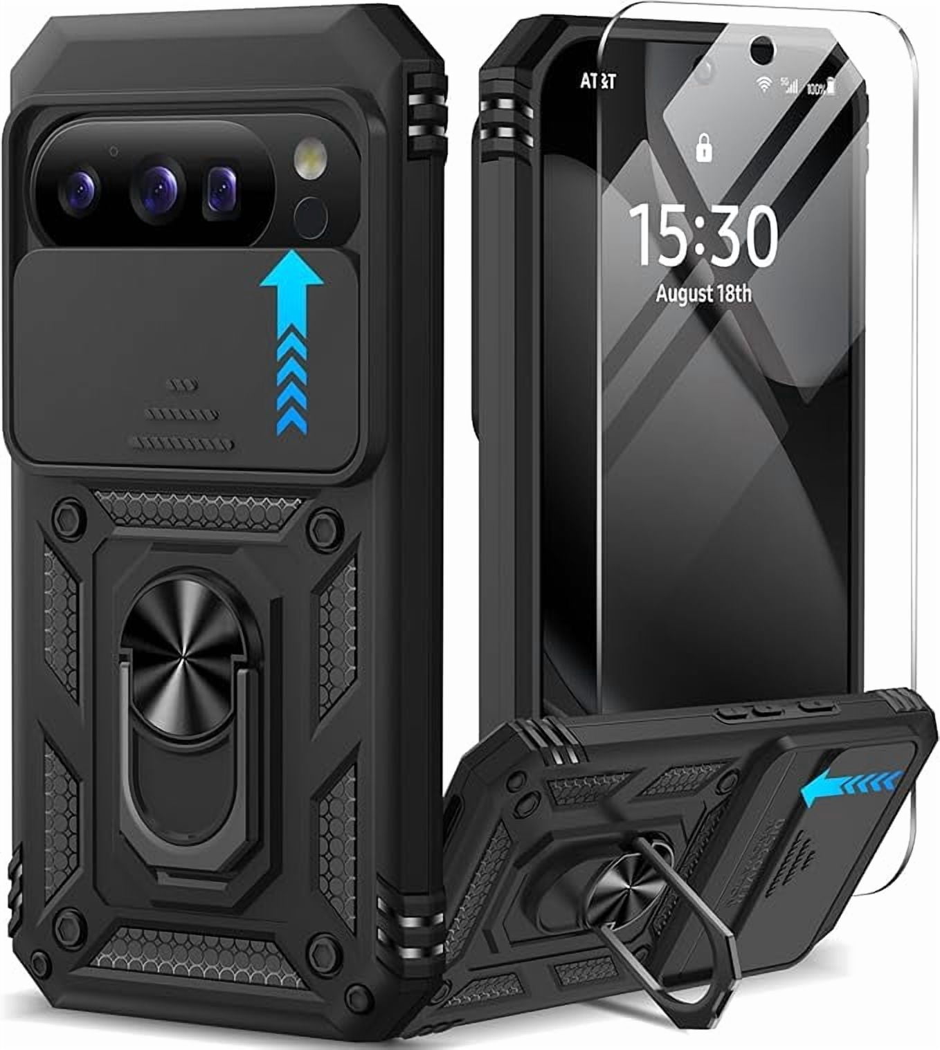MUKO for Google Pixel 10 Case/Pixel 10 Pro Case with Screen Protector & Slide Camera Lens Cover,Built-in Ring Stand Protective Phone Case for Pixel 10 Case/Google Pixel 10 Pro Case Black