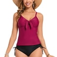 thumbnail image 3 of UPPADA Women's Ruched Tankini Swimsuits V Neck Wrap Tie Back Two Pieces Bathing Suit Adjustable Shoulder Strap Tummy Control Swimwear Swim Top with Bottom on Clearance Wine,M, 3 of 5