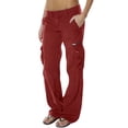 thumbnail image 2 of LUOGENLI Pantalon Décontracté pour Femme Pantalon Rétro Français à Jambe Grand pour Femme Poche Décontracté Ample à Jambe Droite Pantalon de Travail pour Femme Pantalon Décontracté pour Femme Taille Élastique Rouge P, 2 of 4